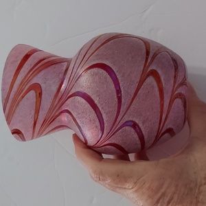 Pink Swirl Iridescent Glass Vase.5 3/4inHx4in.W.GUC.